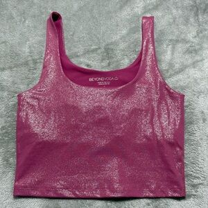 Beyond Yoga Keep it Simple Cropped Tank Women’s S Pink Gold Metallic Sparkle